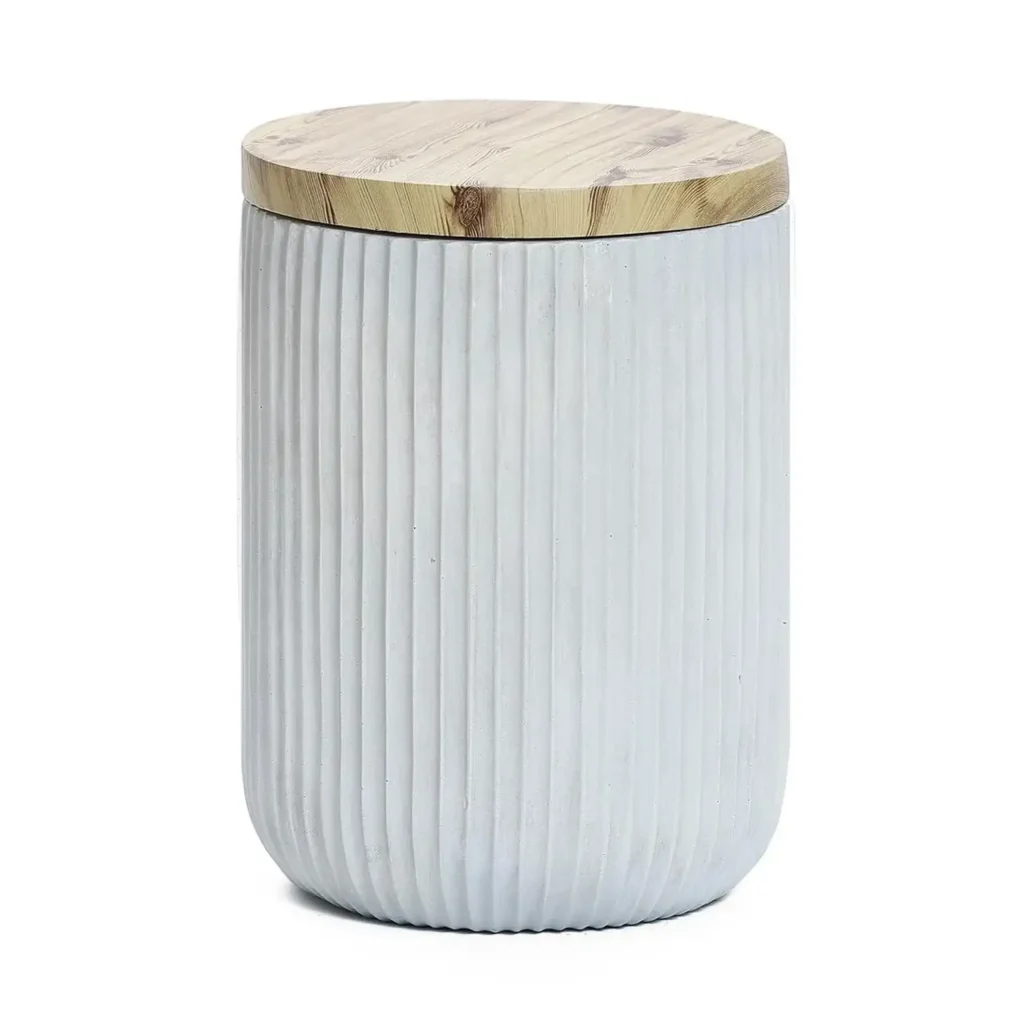 LuxenHome Gray Cement and Faux Wood Top Indoor Outdoor Side and End Table with Storage