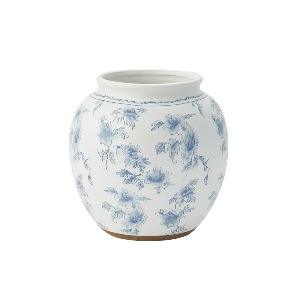 My Texas House 8_ Blue Floral Round Ceramic Vase